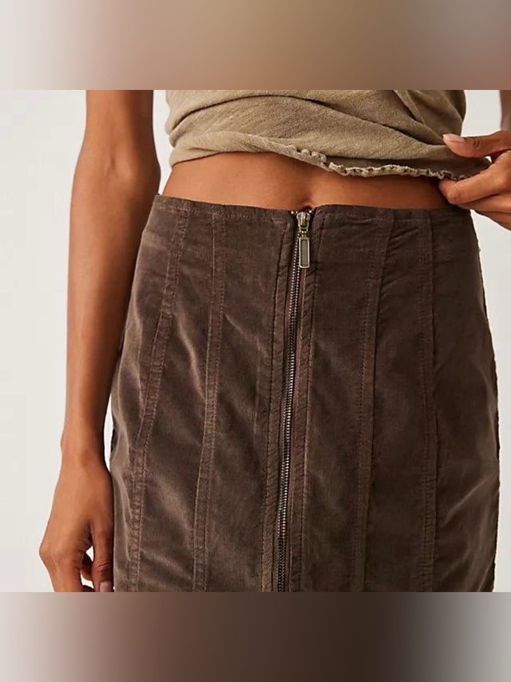 We The Free Free People Layla Corduroy Zip Front Mini Skirt Brown Size 12